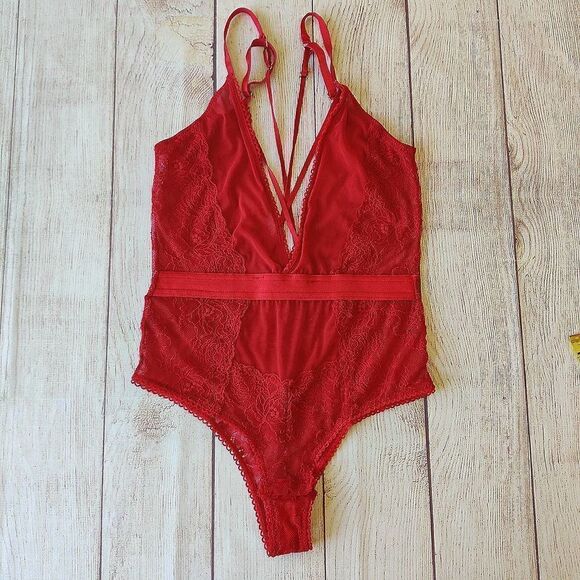 Oh la la Cheri Paris Red Viviane V-Plunge Lace Teddy sz M - Picture 14 of 15